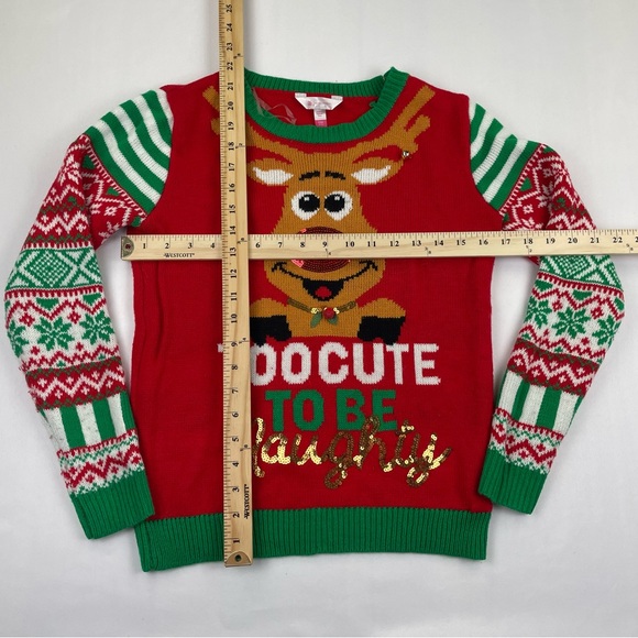 Too Cute To Be Naughty Christmas Sweater Youth S Or Women XS Ugly Sweater Party - Picture 6 of 7